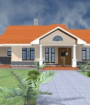 1061 B 61 RENDER 1 Three bedroom bungalow house plans in kenya